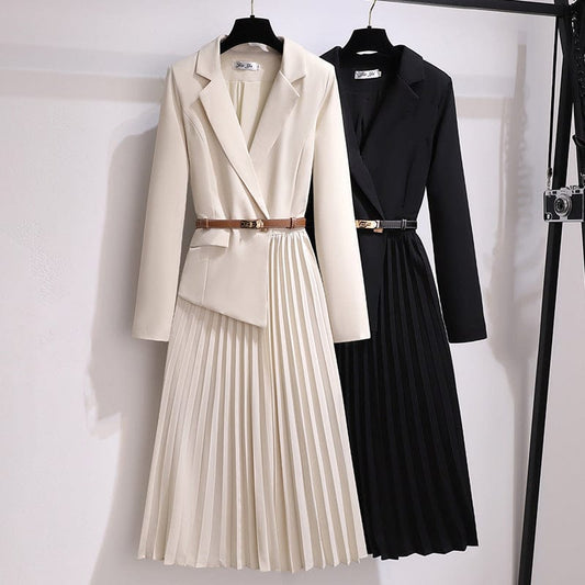 Plus Size Office Lady Dress New Fashion Long Sleeve Women Blazer Dress Slim Pleated Dress without belt