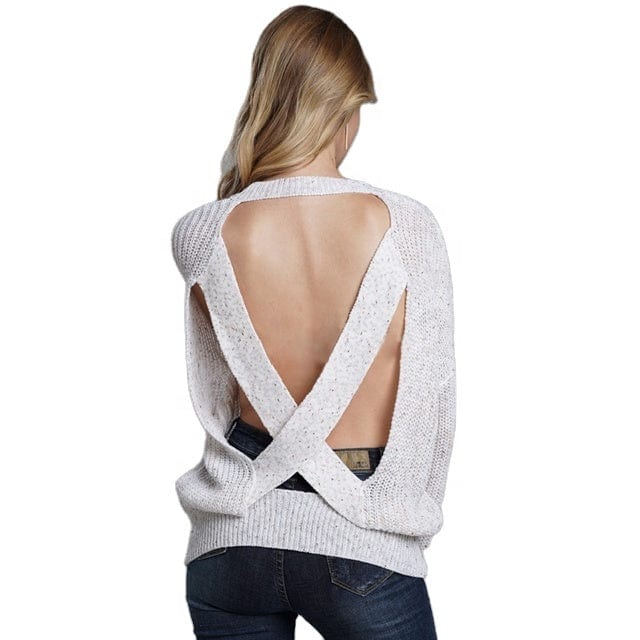 plus size / White Jumper Sweaters Woman Knit  Autumn Winter Fashion Women Open Back Sexy Sweater De Mujer Backless Belt Tie Pure Knitted Pullover