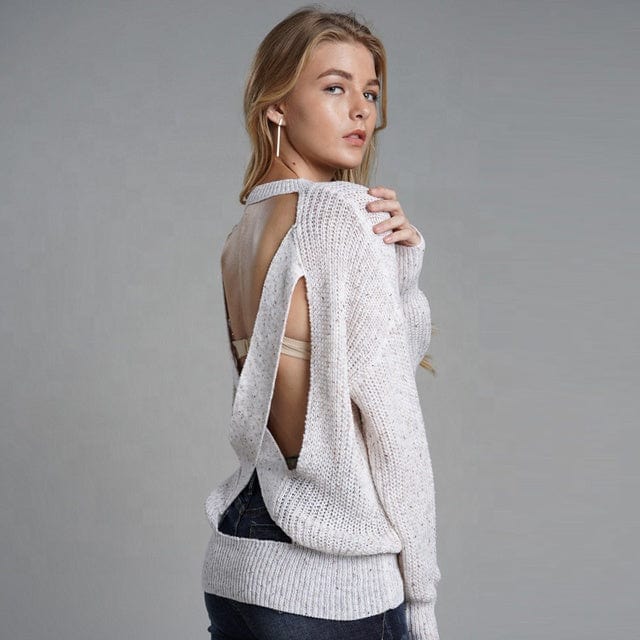 plus size / White Jumper Sweaters Woman Knit  Autumn Winter Fashion Women Open Back Sexy Sweater De Mujer Backless Belt Tie Pure Knitted Pullover