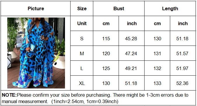 Plus Size Women's Printed Loose Elegant Blue Long Dress