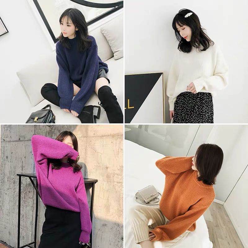 Plus Size / Yellow Sweater Jumper Woman Knitwear Turtleneck Long Set Wholesale