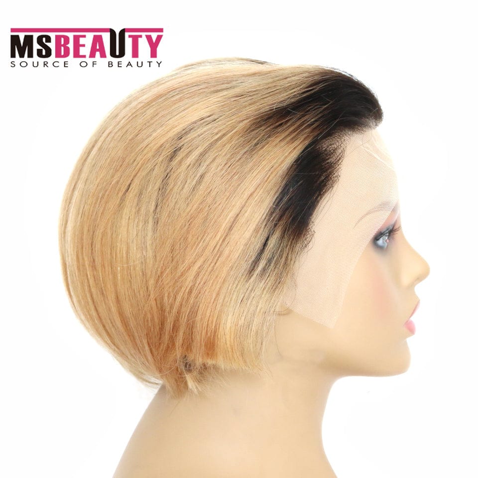 popular pixie human hair wig brazilian pixie cut wig short 1B/27 2Tone Ombre colour Bob lace front wig with wholesale price