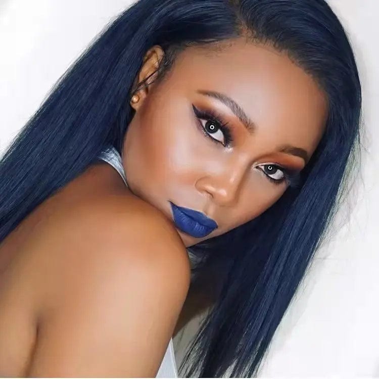 Pre Plucked Bob Straight Wigs Dark Blue Unprocessed Human Virgin Hair Wigs 13*4 Lace Front Wigs