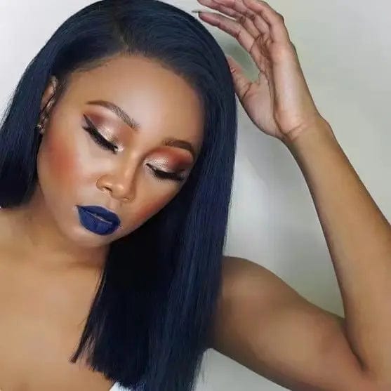 Pre Plucked Bob Straight Wigs Dark Blue Unprocessed Human Virgin Hair Wigs 13*4 Lace Front Wigs