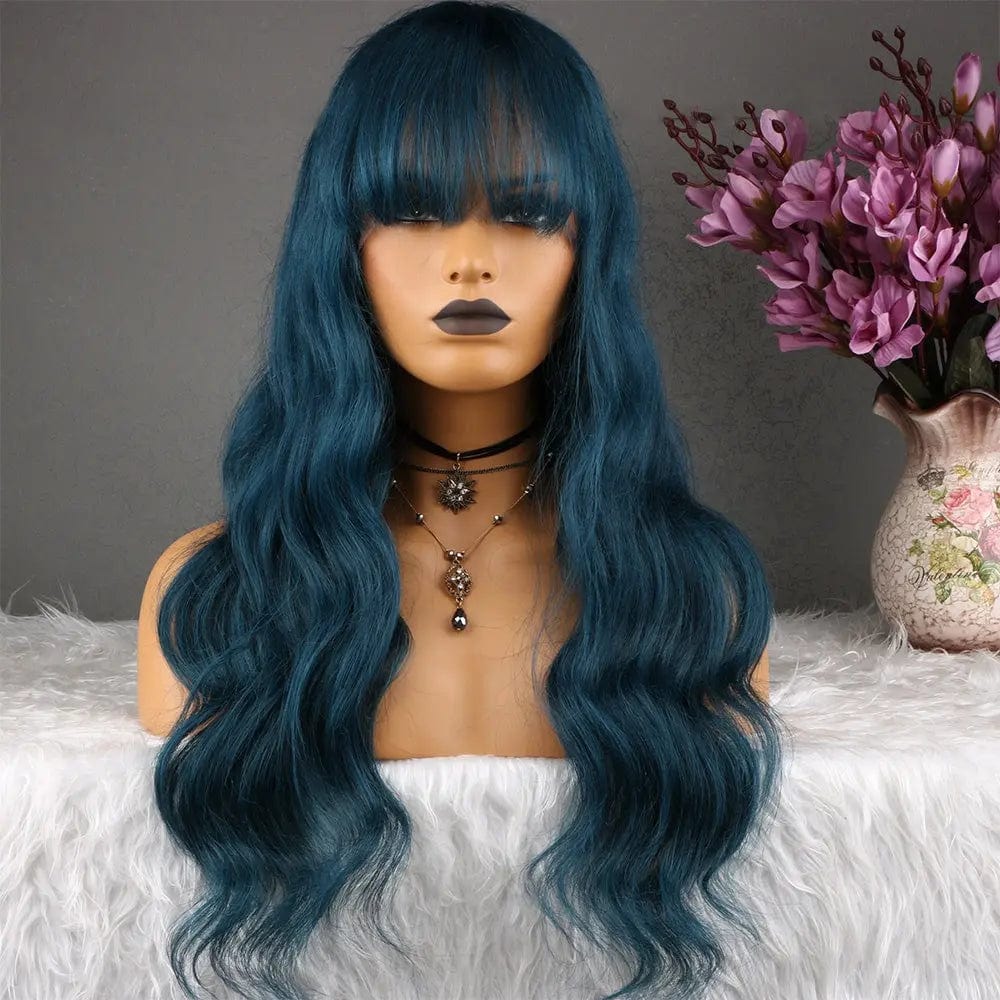 Pre Plucked Dark Blue Body Wave Premium Vietnam Human Hair With Bangs Cuticle Aligned Lace Front Wigs