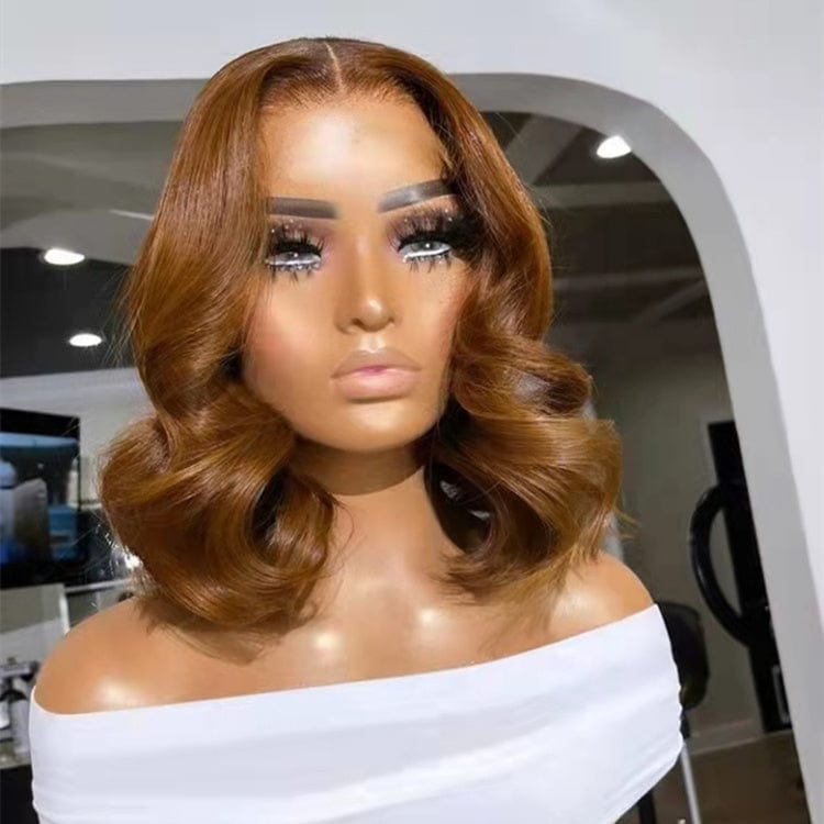 Pre Plucked Honey Brown Wave Short Bob Wig Full Ends Remy Health Human Hair Swiss Lace Front Wigs