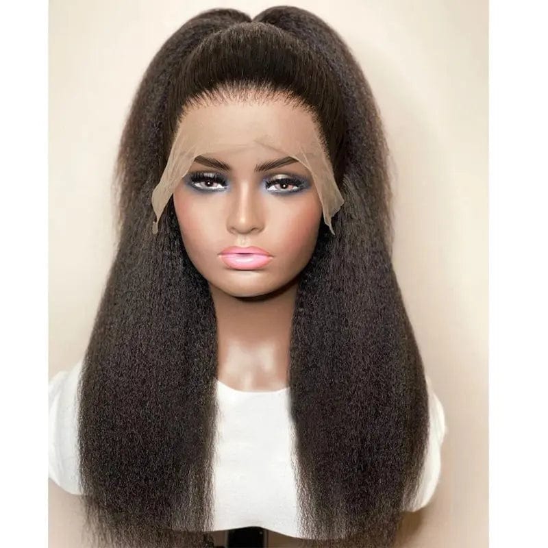 Pre Plucked Kinky Yaki Straight Wig Natural Black Cuticle Aligned Virgin Human Hair 13*4 Lace Front Wigs