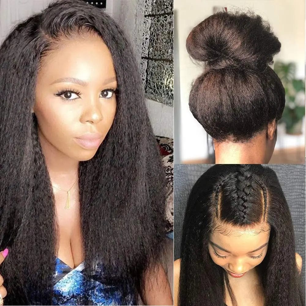 Pre Plucked Kinky Yaki Straight Wig Natural Black Cuticle Aligned Virgin Human Hair 13*4 Lace Front Wigs