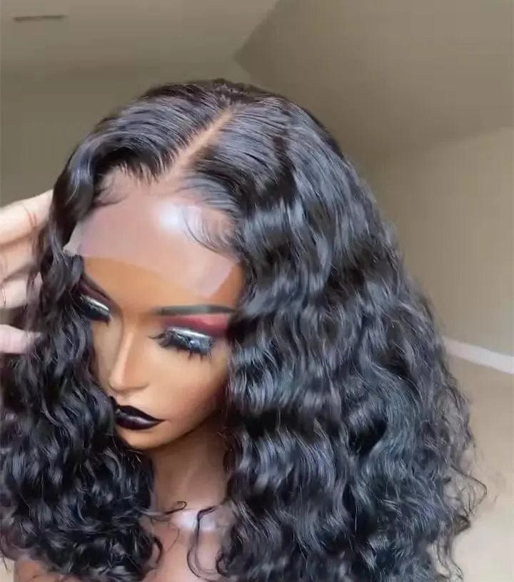 Pre Plucked Natural Black Deep Wave Unprocessed Peruvian Hair 13*4 Lace Front Wigs for Black Women