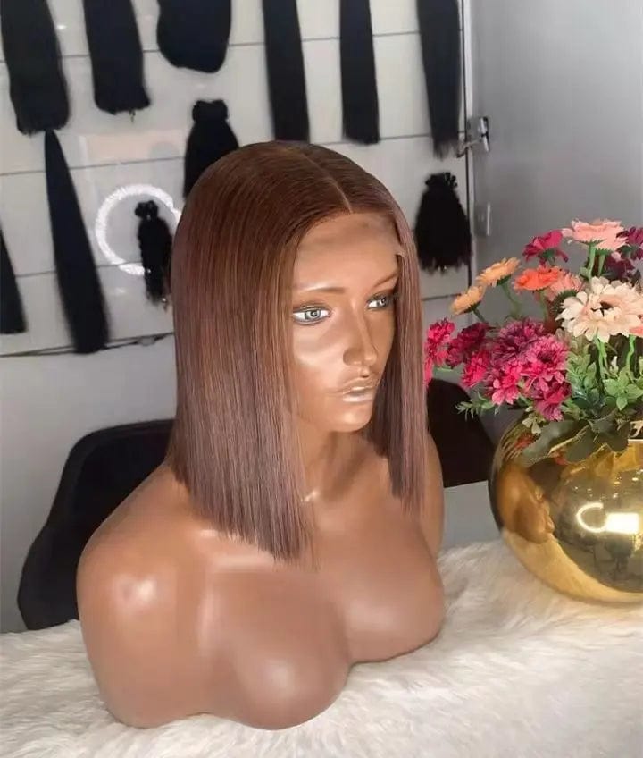 Pre Plucked Short Bob Straight Wigs Chestnut Brown Human Virgin Hair Wigs 13*4 Lace Front Wigs