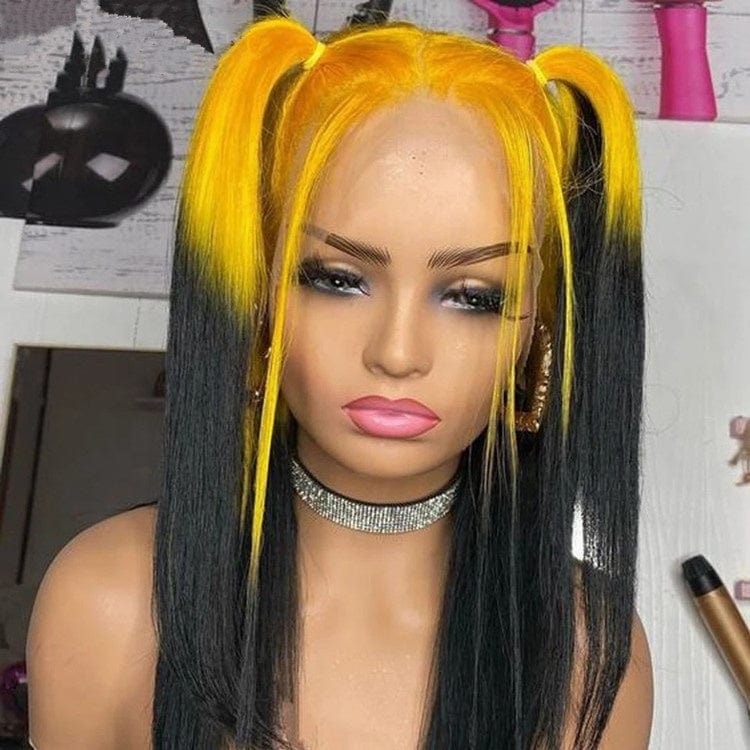 Pre Plucked Yellow/Black 13*4 Transparent HD Lace Front Wigs Human Virgin Hair Lace Frontal Wig for Women