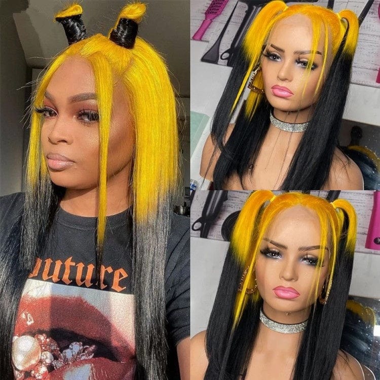 Pre Plucked Yellow/Black 13*4 Transparent HD Lace Front Wigs Human Virgin Hair Lace Frontal Wig for Women