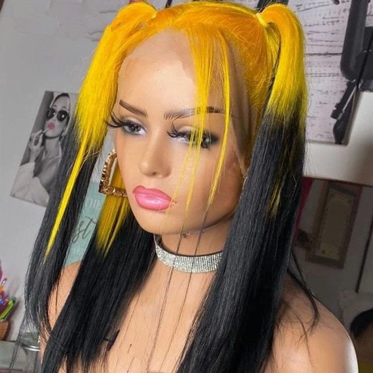 Pre Plucked Yellow/Black 13*4 Transparent HD Lace Front Wigs Human Virgin Hair Lace Frontal Wig for Women