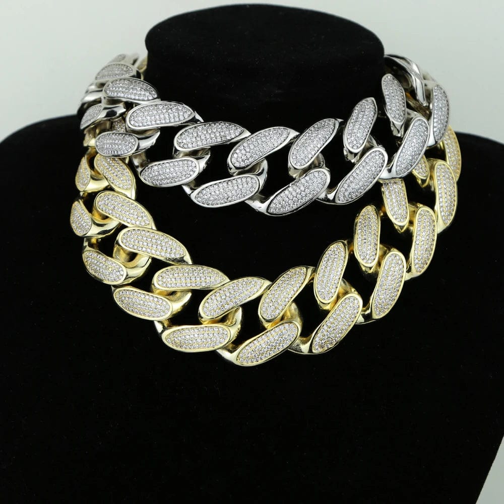 Promotion in stock iced out bling silver gold plated jewelry micro pave cz 30mm big heavy cuban link chain women necklace