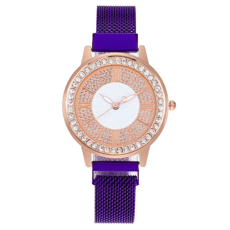 Purple high quality womens wristwatch Fashion classic luxury magnetic Quartz ladies watches with round diamond dial