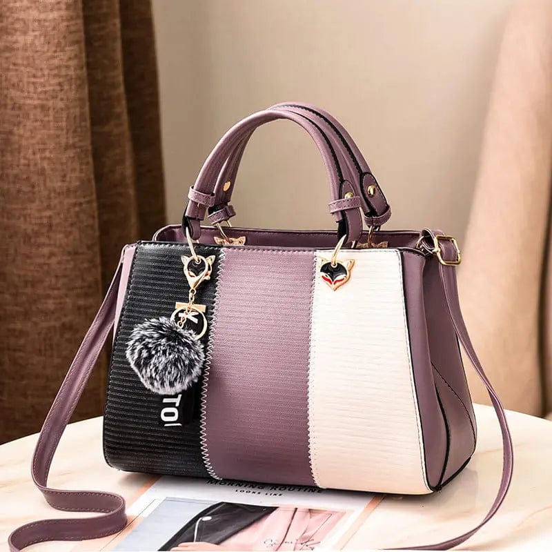 Purple OLB044 Hairball Pendant Women Handbags Crossbody Shoulder Ladies Leather Handbags Tassel Patchwork Fashion Women Messenger Bags