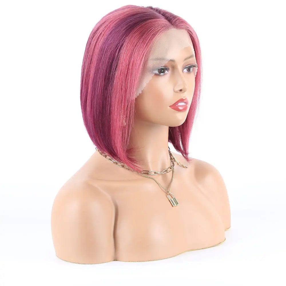 Purple Pink Brazilian Human Hair Bob Lace Wigs