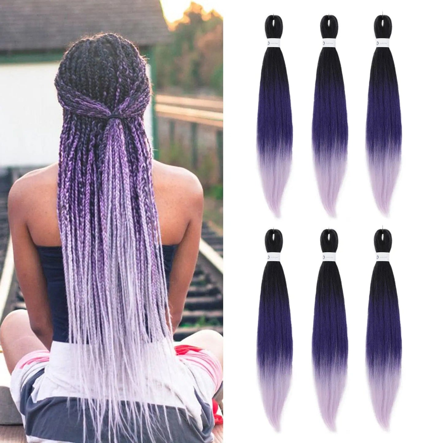 Purple Pink Ombre Jumbo Braids Hair Extensions Synthetic Hair Braids Yaki Straight Pre Stretched 0utre braiding hair