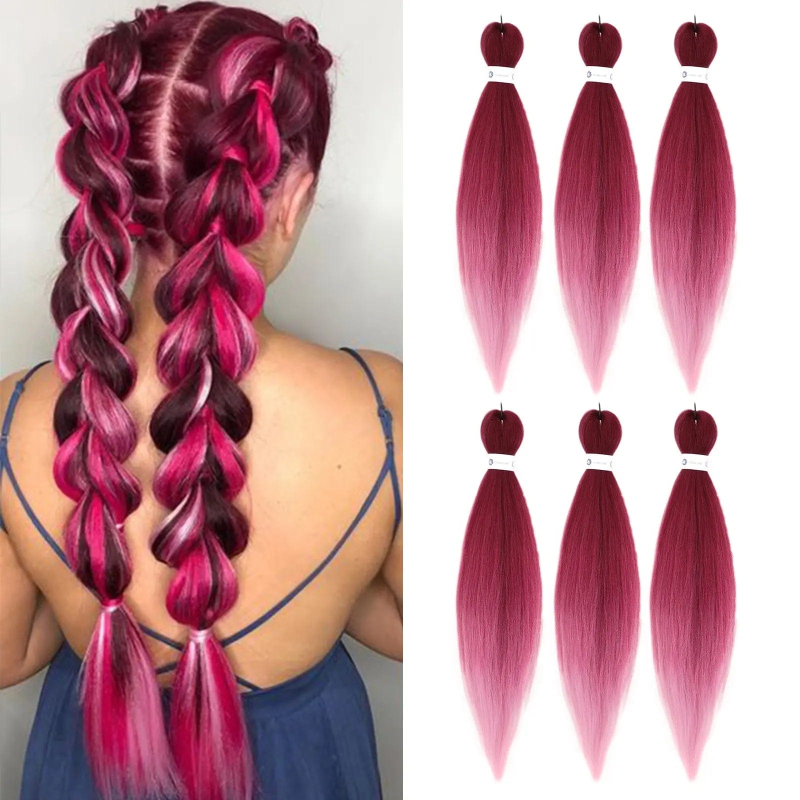 Purple Pink Ombre Jumbo Braids Hair Extensions Synthetic Hair Braids Yaki Straight Pre Stretched 0utre braiding hair