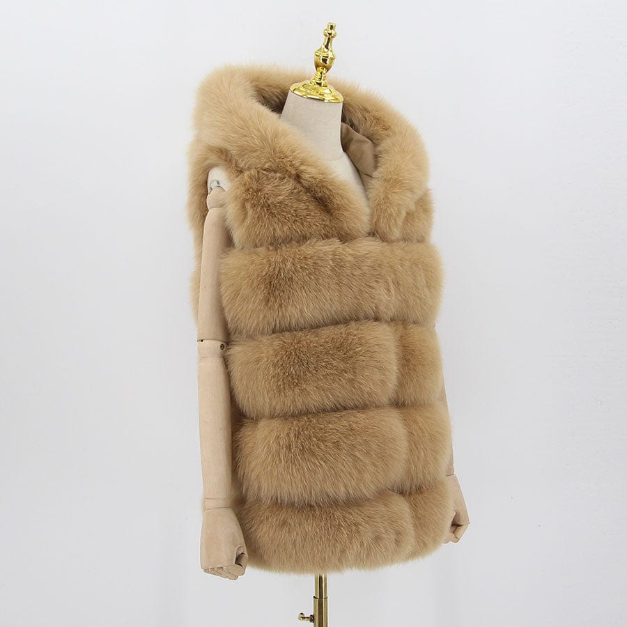 QIUCHEN new women winter fur coat dyed vest with big hood genuine natural fur fox vest QC8062