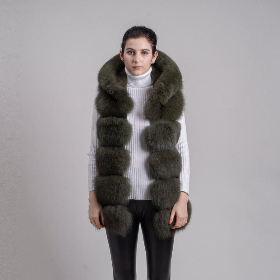 QIUCHEN new women winter fur coat dyed vest with big hood genuine natural fur fox vest QC8062