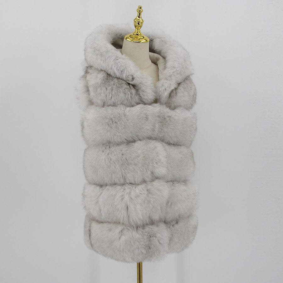 QIUCHEN new women winter fur coat dyed vest with big hood genuine natural fur fox vest QC8062