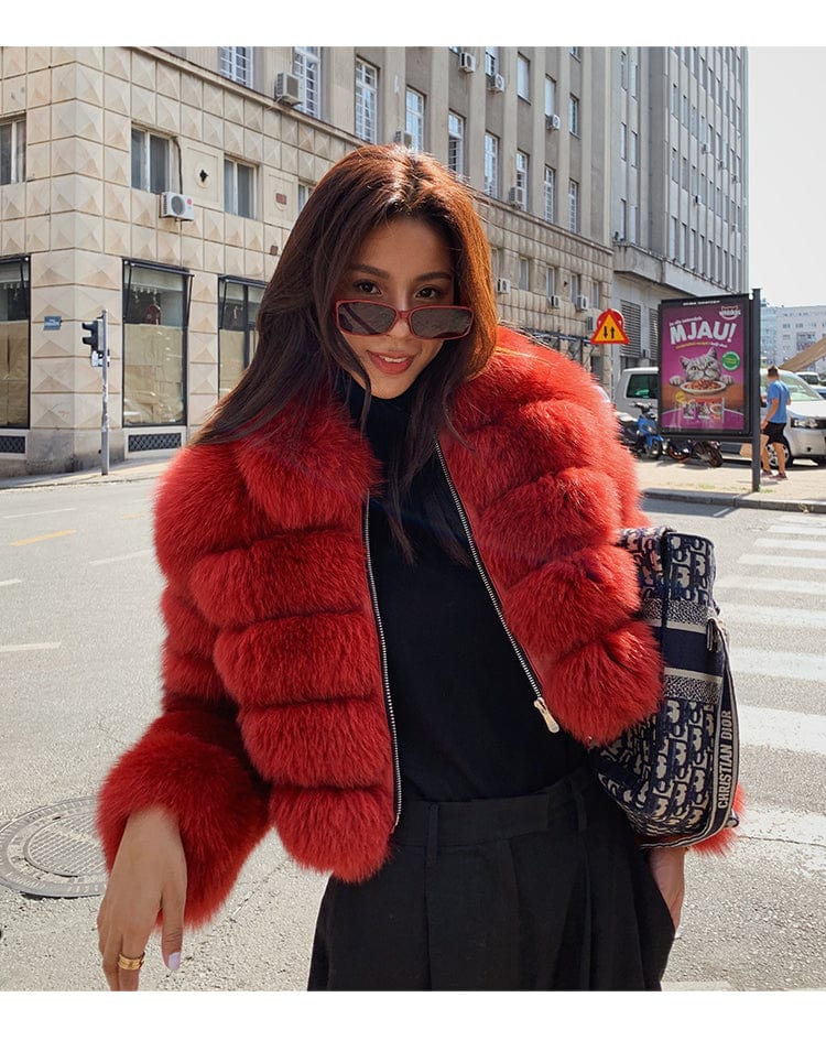 QIUCHEN QC20045  Fashion Russian Winter Warm Fluffy Jacket Women Winter Cropped Real Pink Fox Fur Coats