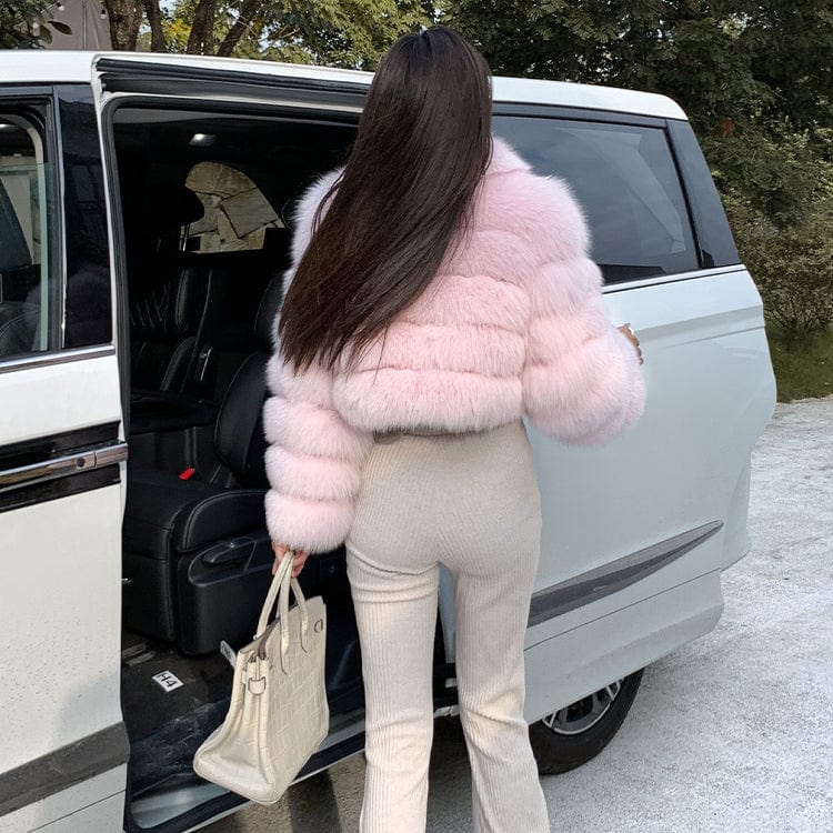 QIUCHEN QC20045  Fashion Russian Winter Warm Fluffy Jacket Women Winter Cropped Real Pink Fox Fur Coats