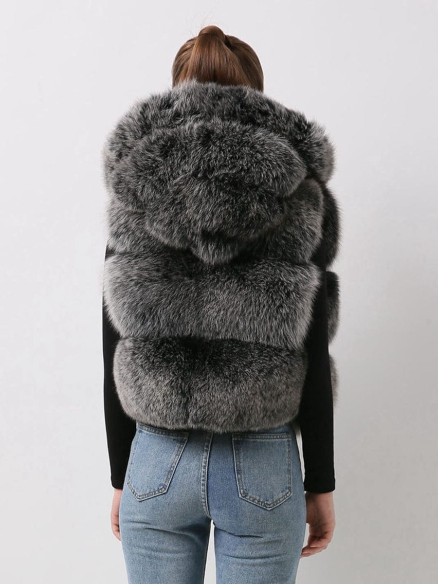 QIUCHEN QC20077  new arrival women fur coat real fox fur vest hood gilet jacket luxury fashion fur clothes