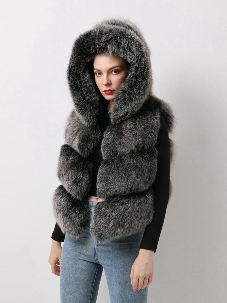 QIUCHEN QC20077  new arrival women fur coat real fox fur vest hood gilet jacket luxury fashion fur clothes