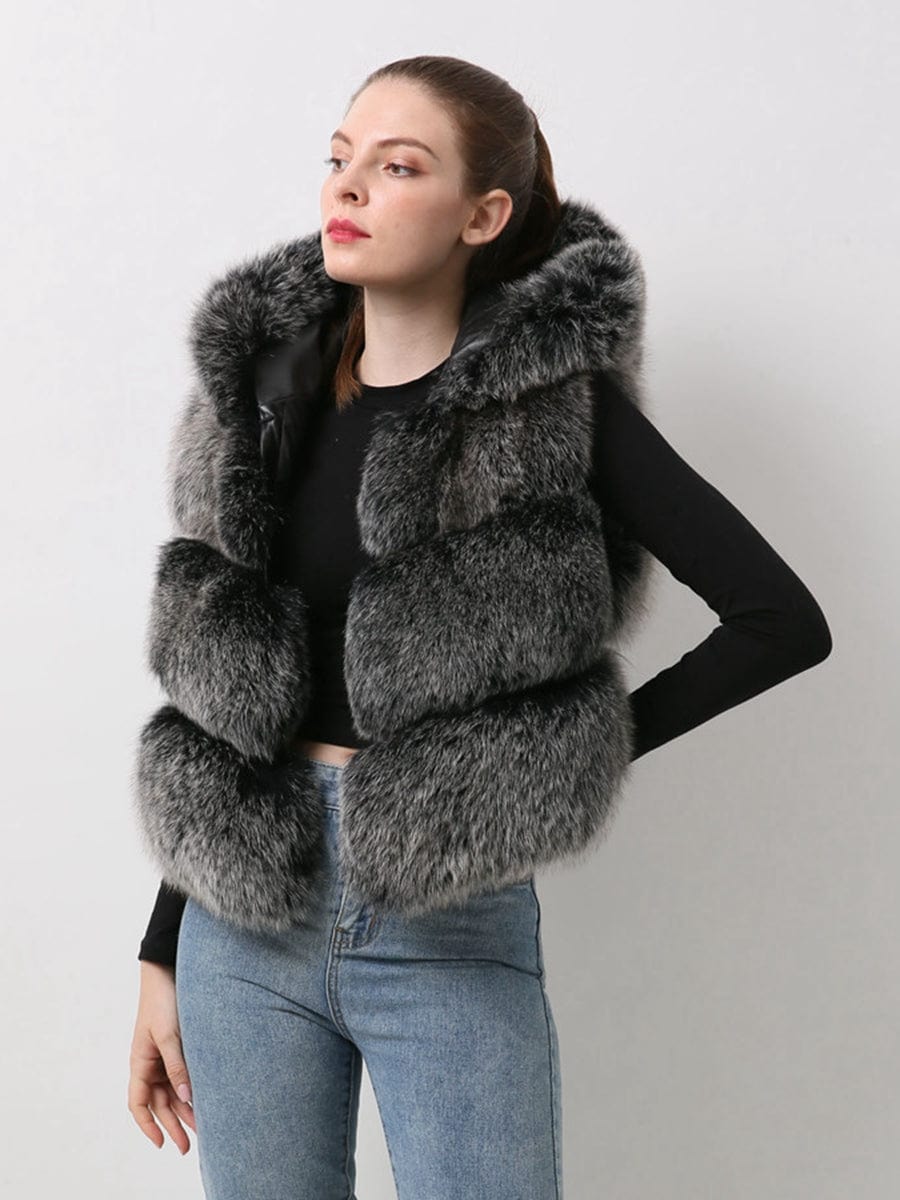 QIUCHEN QC20077  new arrival women fur coat real fox fur vest hood gilet jacket luxury fashion fur clothes