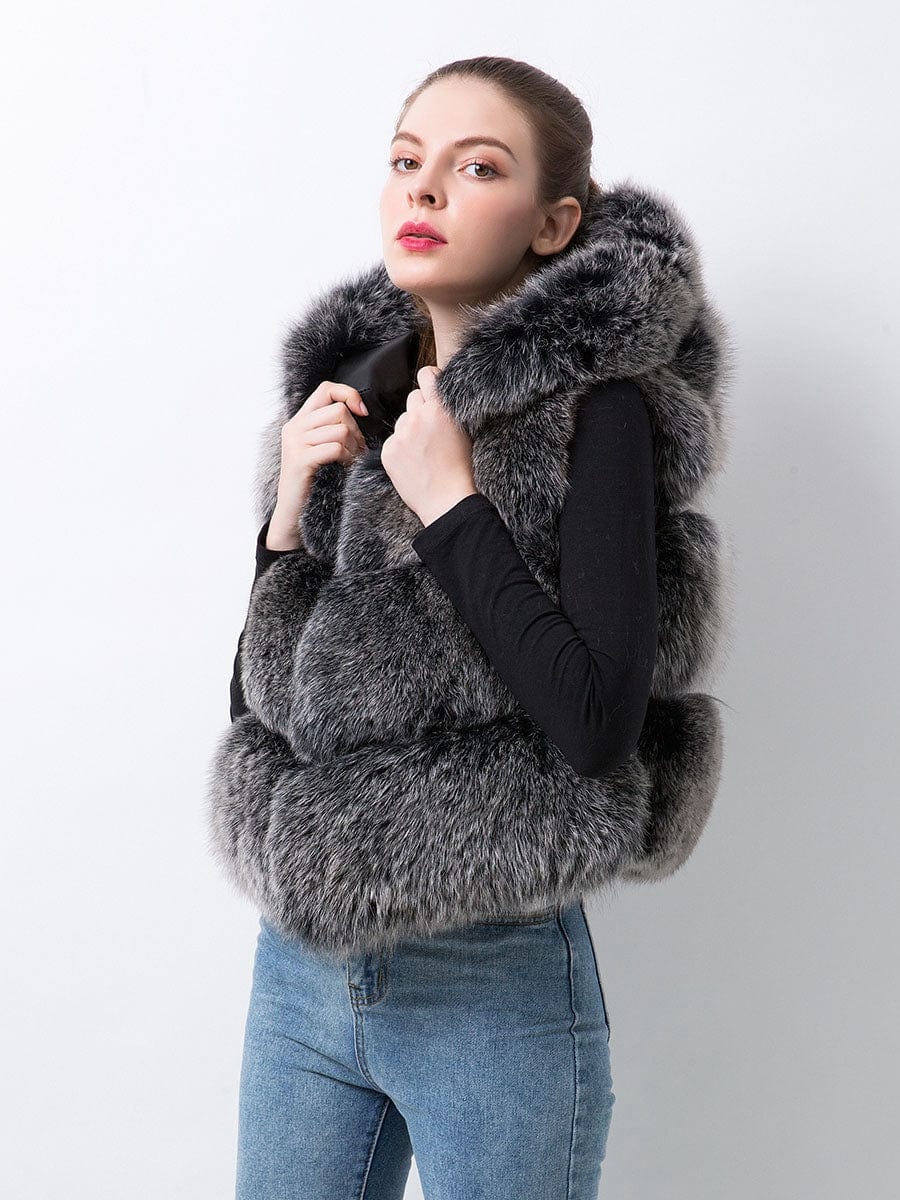 QIUCHEN QC20077  new arrival women fur coat real fox fur vest hood gilet jacket luxury fashion fur clothes