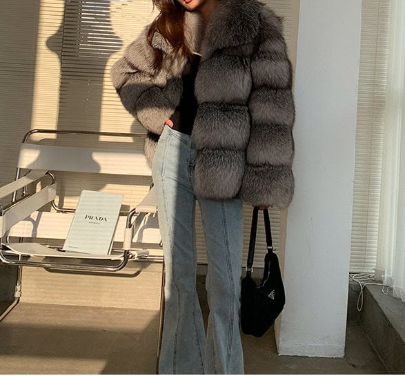 QIUCHEN QC21083 Fashion Design Winter WomenPlus Size Jacket Luxury Furry Warm Silver Fox Fur Coats