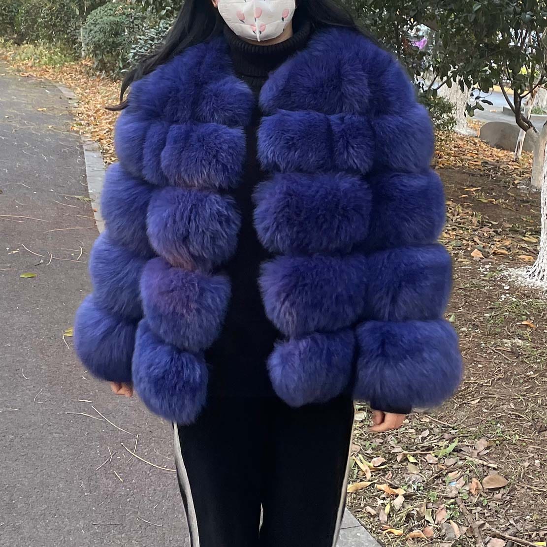 QIUCHEN- QC8081 winter women plus size real fox fur coat fluffy thick womens luxury fur jackets