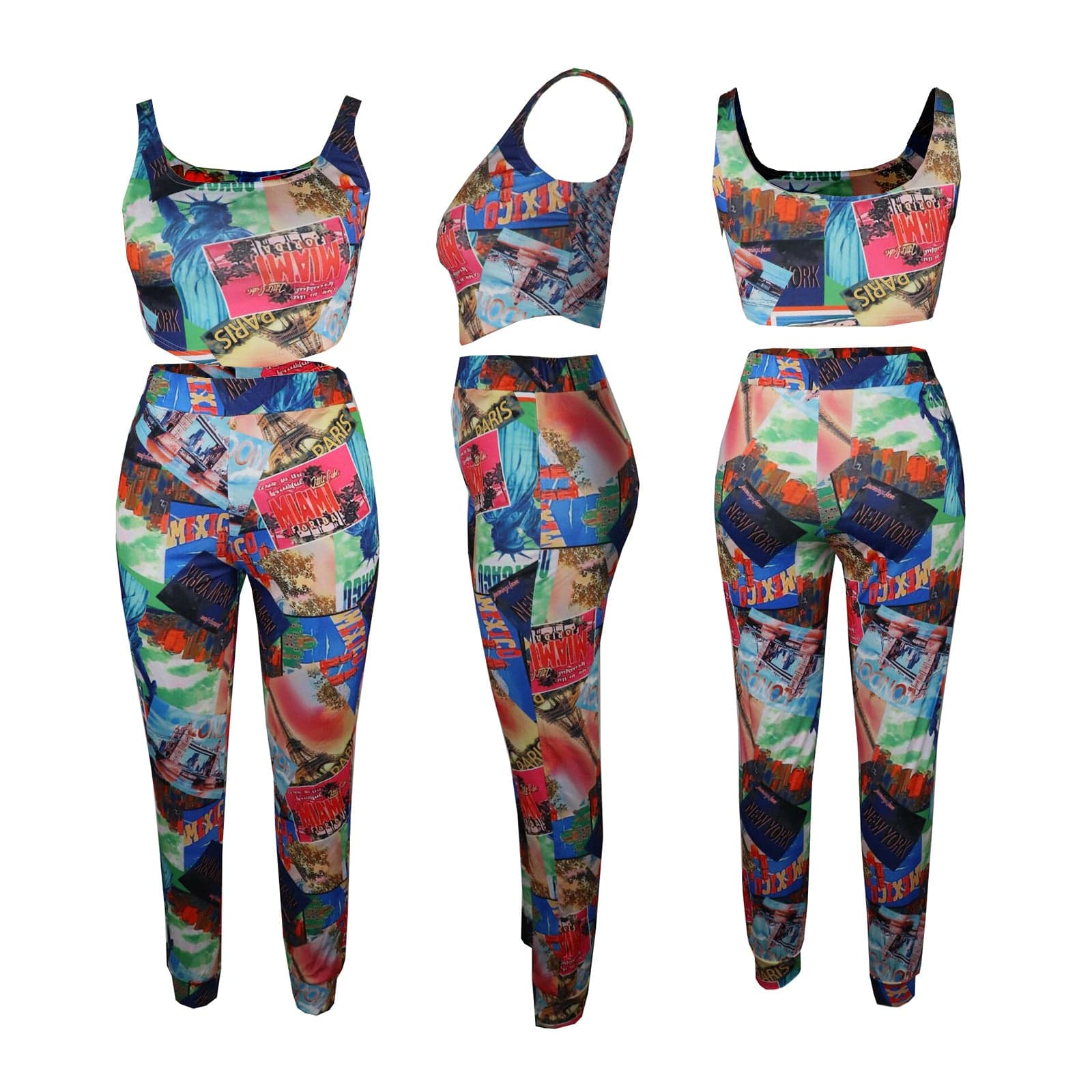 QM4284 new arrivals liberty print camisole short top trousers suit two piece set women