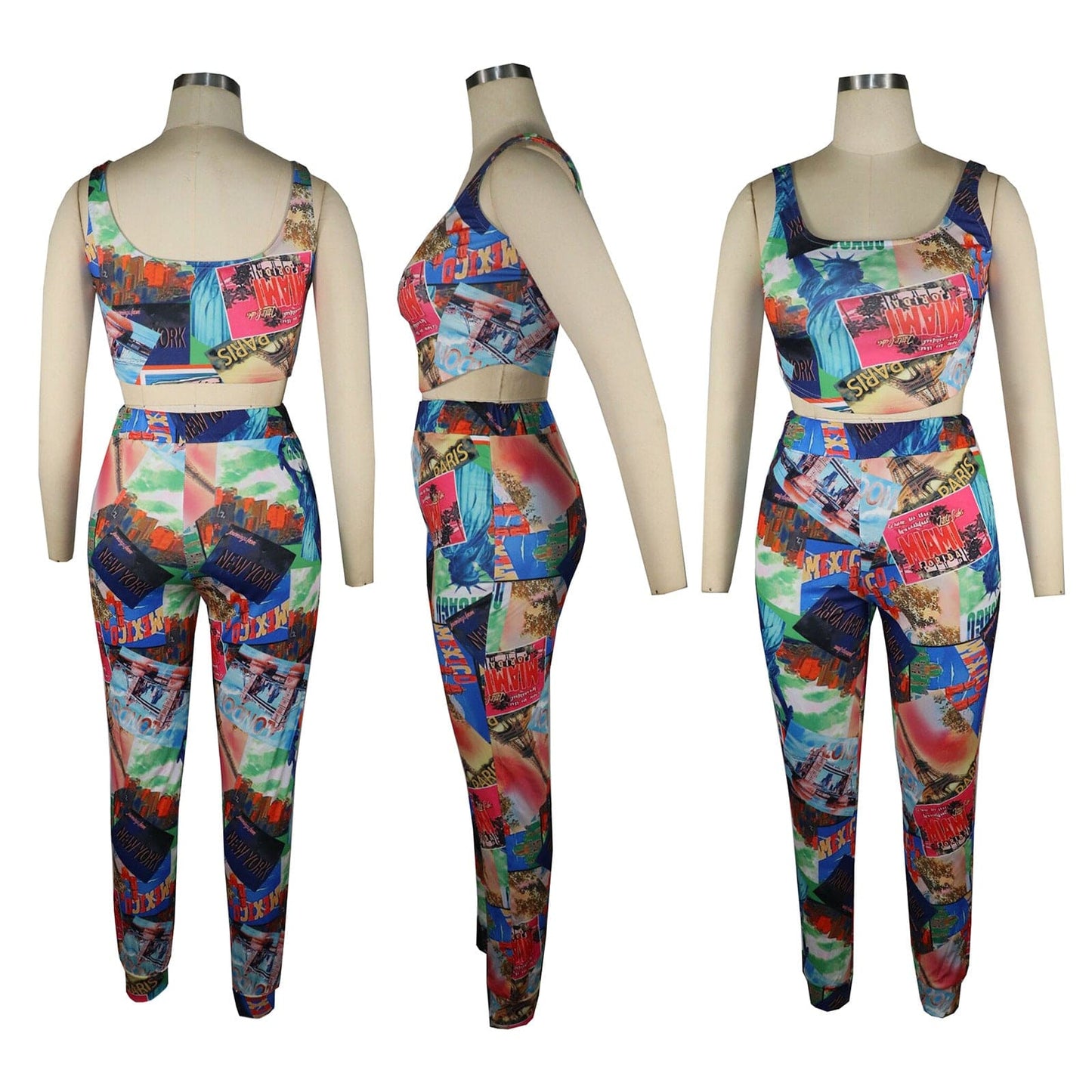 QM4284 new arrivals liberty print camisole short top trousers suit two piece set women