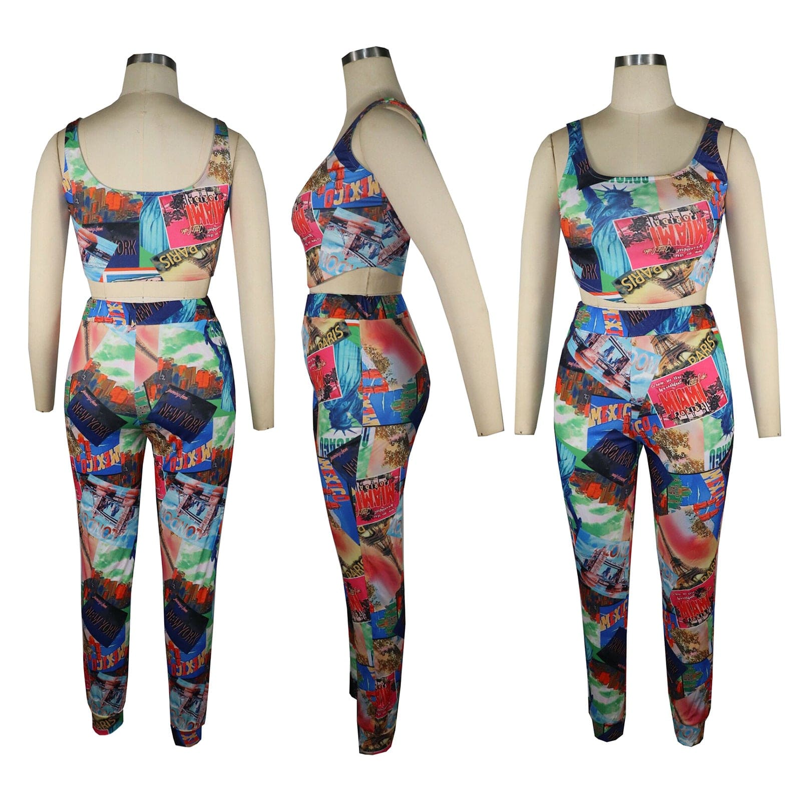 QM4284 new arrivals liberty print camisole short top trousers suit two piece set women