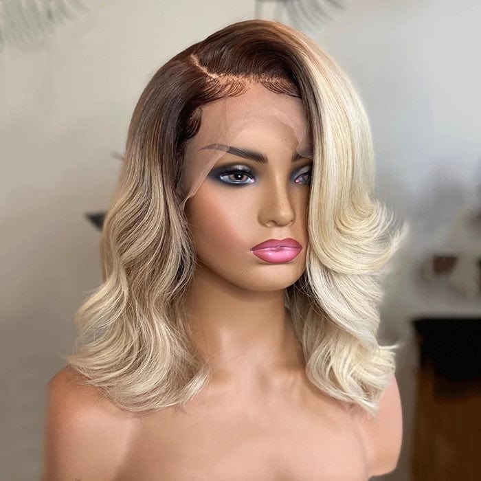 Quality European Hair Ombre Blonde Wave Short Bob Wig Health Young Raw Hair Transparent Swiss Lace Front Wigs