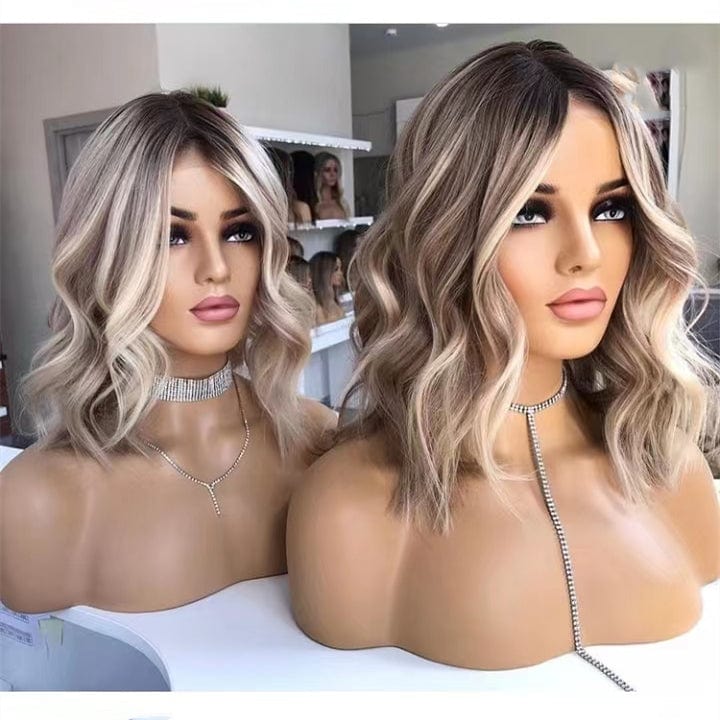 Quality European Hair Ombre Blonde Wave Short Bob Wig Health Young Raw Hair Transparent Swiss Lace Front Wigs