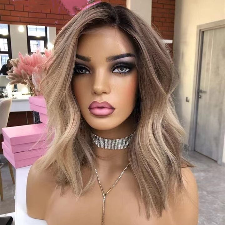 Quality European Hair Ombre Blonde Wave Short Bob Wig Health Young Raw Hair Transparent Swiss Lace Front Wigs