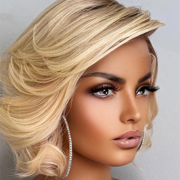 Quality Lace Frontal Wig Vendor Ombre 613 Blonde Wave Short Bob Raw Hair Transparent Swiss Lace Front Wigs With Brown Root