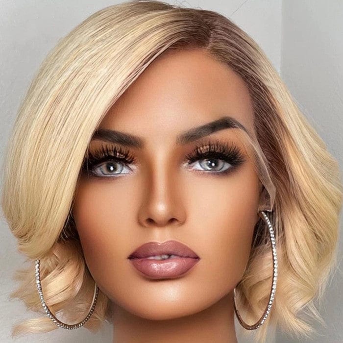 Quality Lace Frontal Wig Vendor Ombre 613 Blonde Wave Short Bob Raw Hair Transparent Swiss Lace Front Wigs With Brown Root