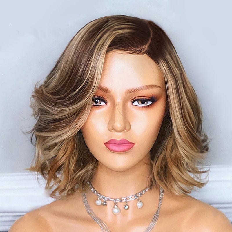 Quality Lace Frontal Wig Vendor Ombre 613 Blonde Wave Short Bob Raw Hair Transparent Swiss Lace Front Wigs With Brown Root