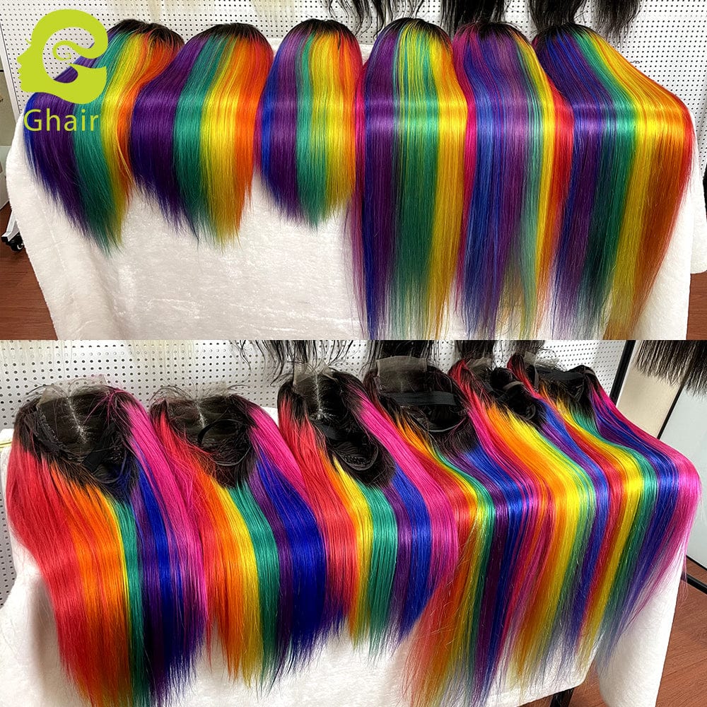 Rainbow new design human wig Raw Brazilian Cuticle Aligned Hair Lace Closure Wig 4x4 Lace Closure Wig Vendors