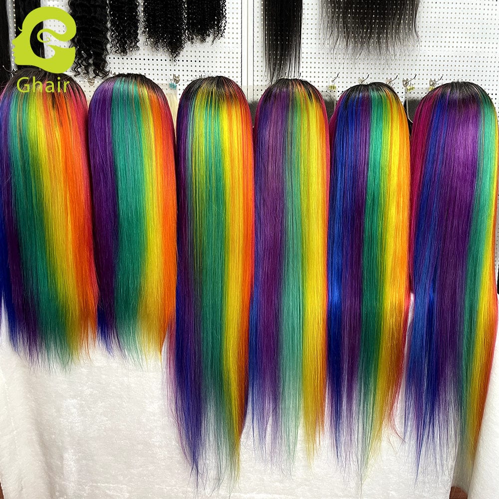 Rainbow new design human wig Raw Brazilian Cuticle Aligned Hair Lace Closure Wig 4x4 Lace Closure Wig Vendors