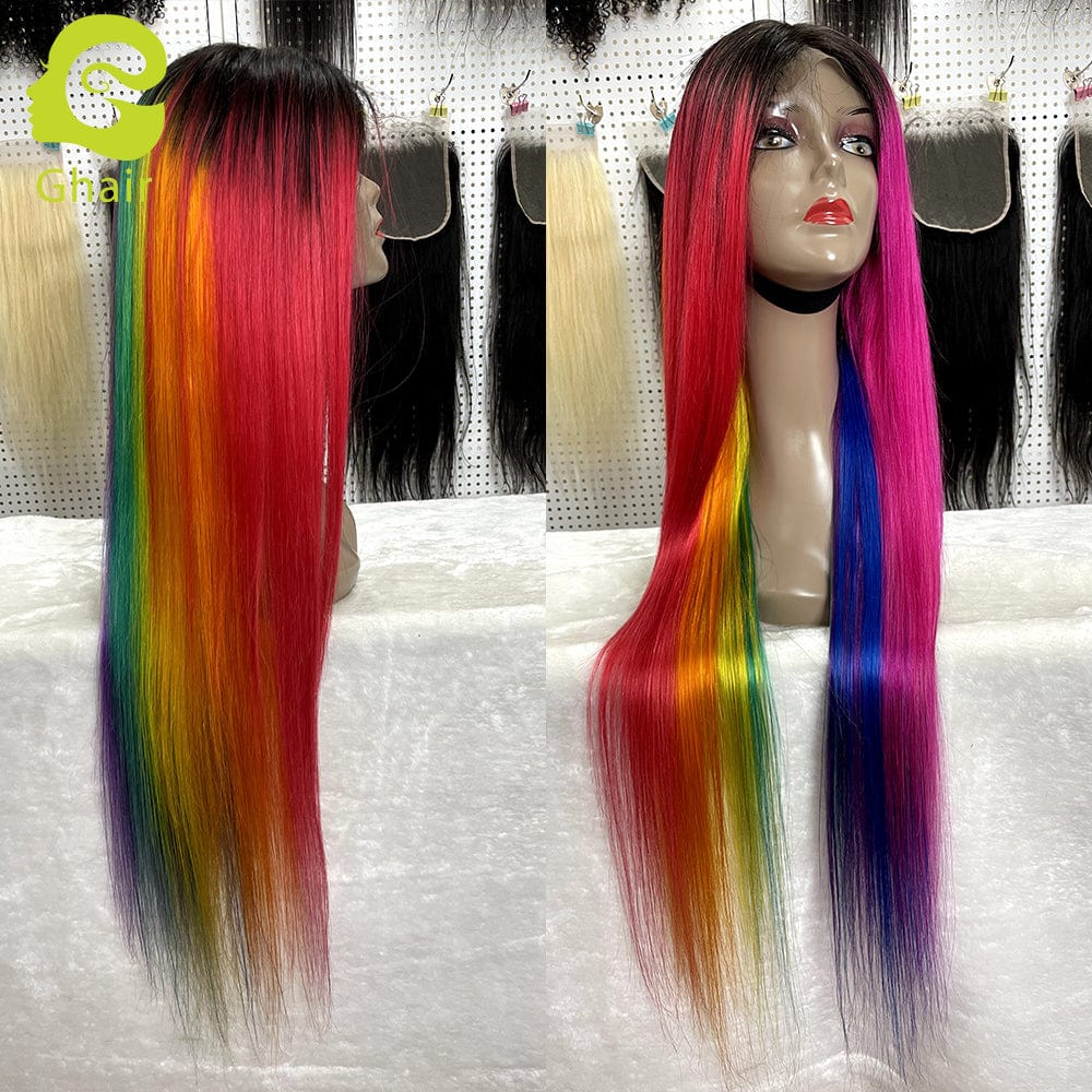 Rainbow new design human wig Raw Brazilian Cuticle Aligned Hair Lace Closure Wig 4x4 Lace Closure Wig Vendors