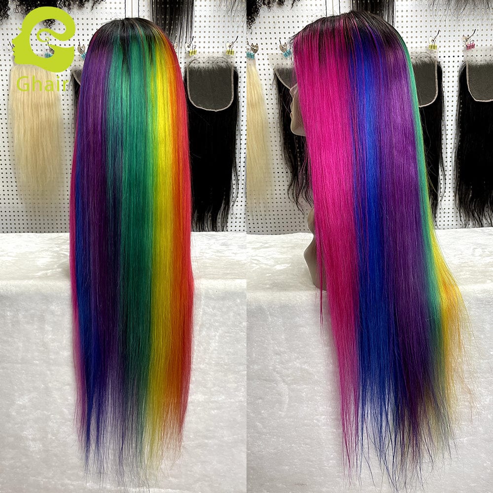 Rainbow new design human wig Raw Brazilian Cuticle Aligned Hair Lace Closure Wig 4x4 Lace Closure Wig Vendors