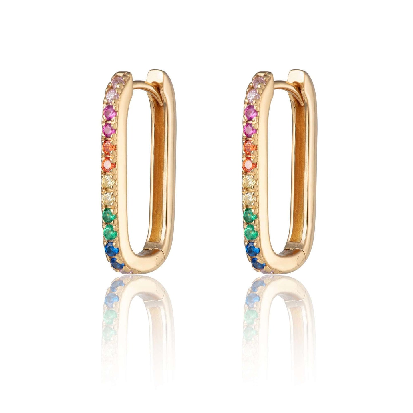 Rainbow Oval Hoop Earrings / Gold Slovehoony S925 Sterling Silver Luxury Rainbow Oval Hoop Earrings Rainbow Zircon Earrings For Girls