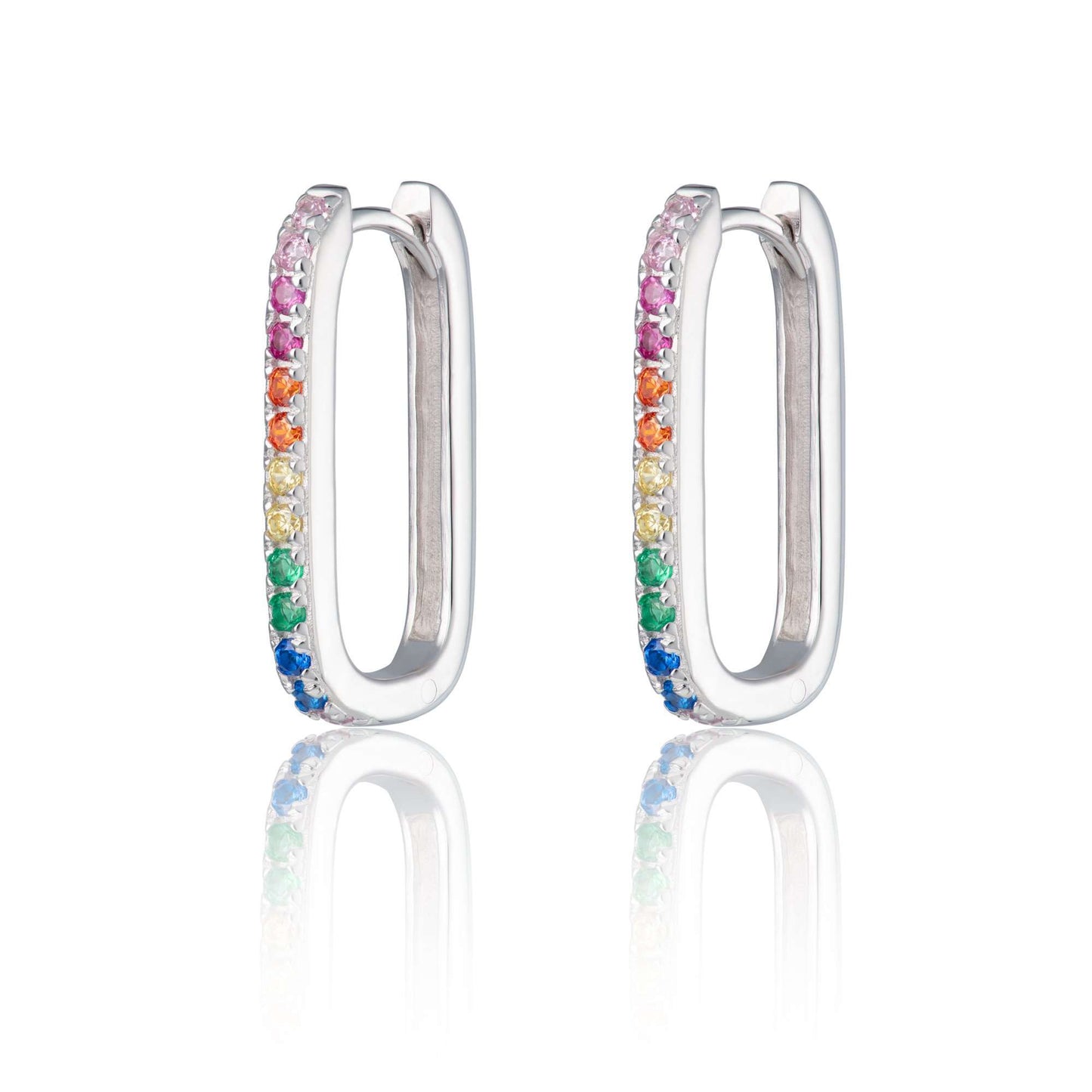 Rainbow Oval Hoop Earrings / silver Slovehoony S925 Sterling Silver Luxury Rainbow Oval Hoop Earrings Rainbow Zircon Earrings For Girls