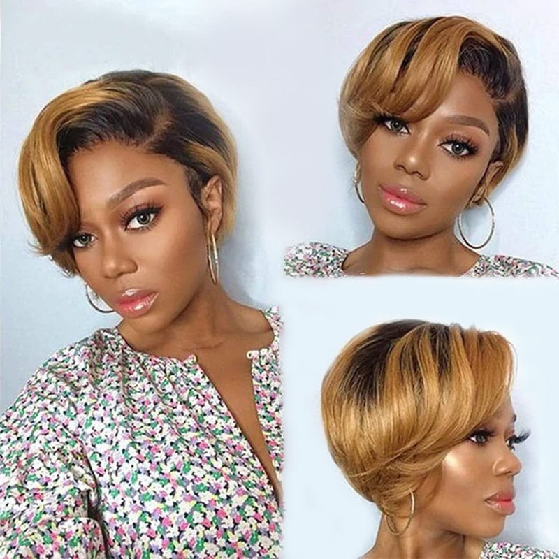 Raw peruvian virgin hair Pre Plucked Short Human Hair Wigs With Baby Hair Ombre 1b/30 Short Pixie Cut Wigs